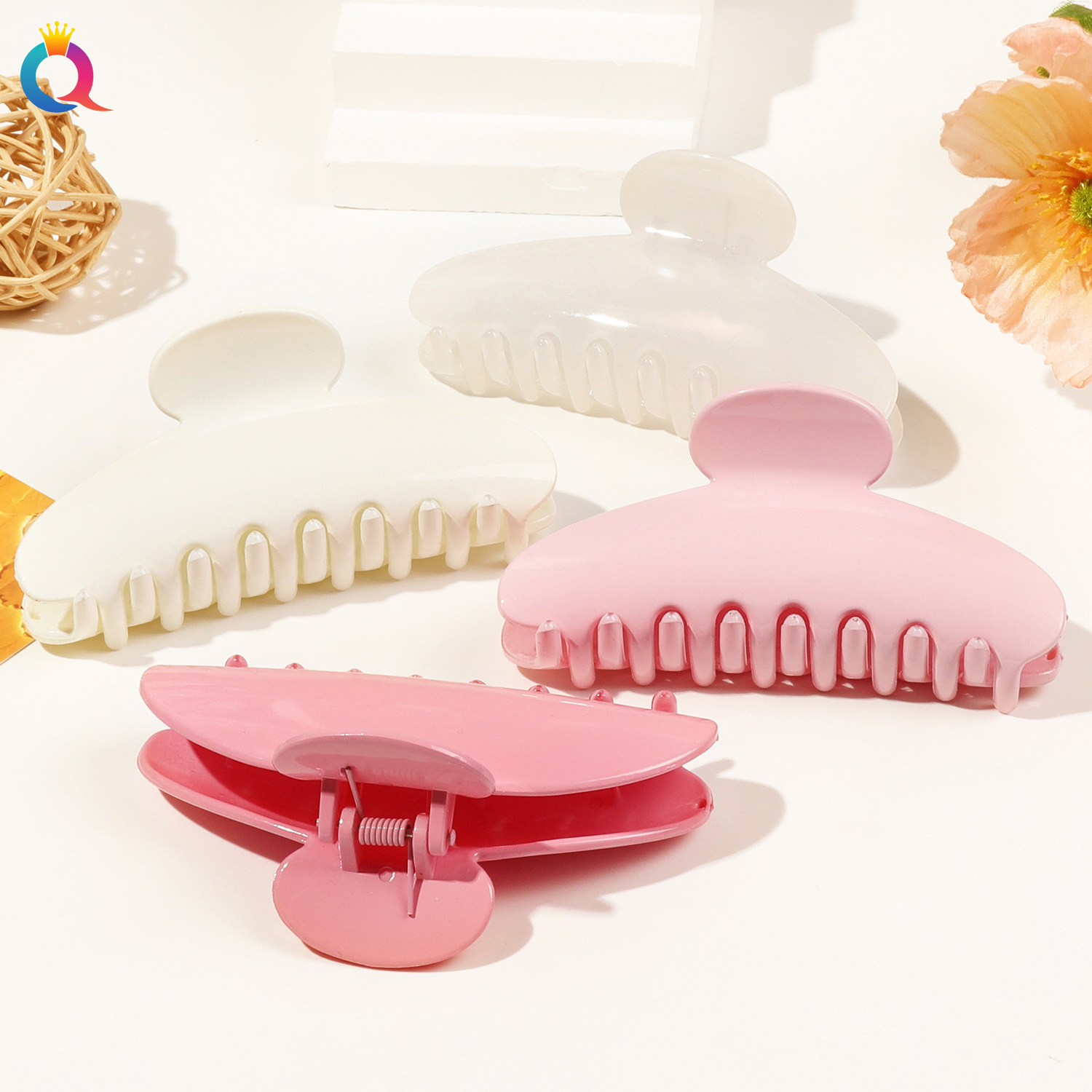 Qiyue high-end light-sensitive semi-circular hair clip, large hair volume, multiple curls, women's solid color, elegant shark clip hair accessory full figure