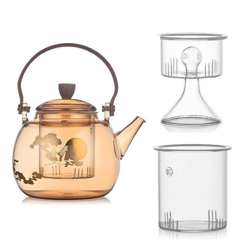 Glass boiling teapot, Japanese wooden handle handle teapot, household electric ceramic stove, boiling water kettle, dual-purpose steaming and boiling heat-resistant teapot Item Picture