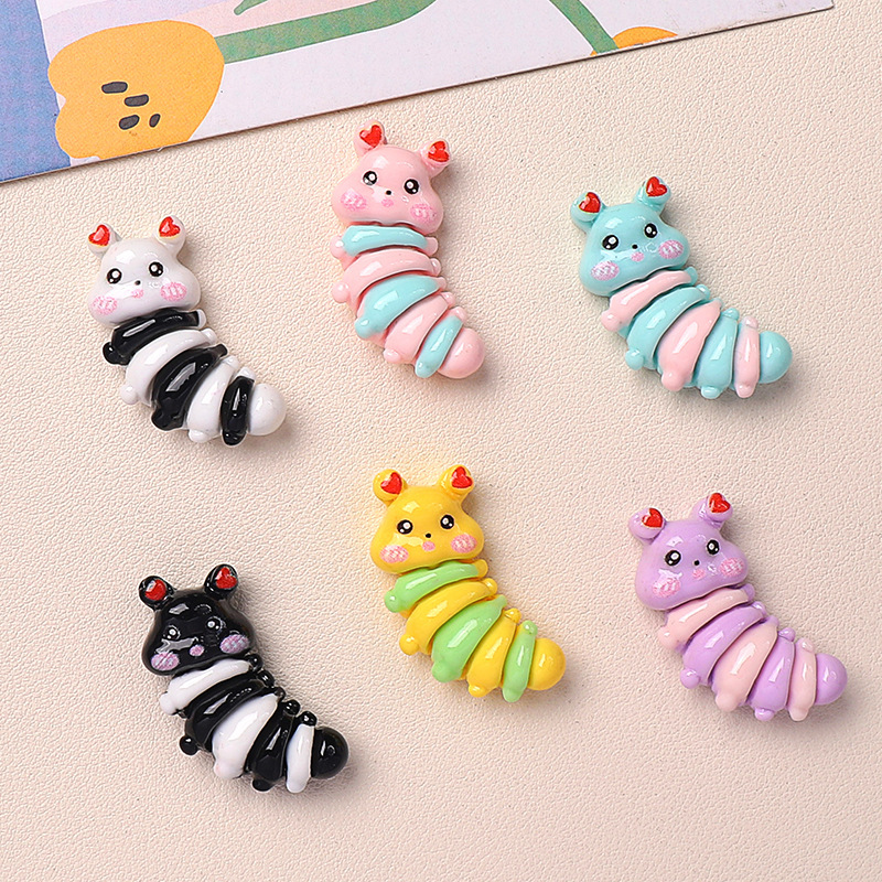 New cartoon glossy caterpillar resin accessories, headwear, hair accessories, hairpin accessories, cream glue diy accessories and ornaments full figure