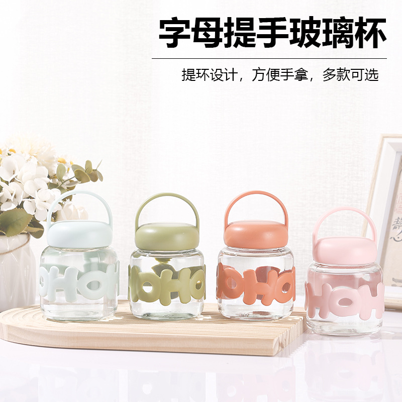 Letter cup sleeves, glass cups, cute and fresh water cups, portable hand-held cups, ground promotion, opening event gift cups wholesale full figure