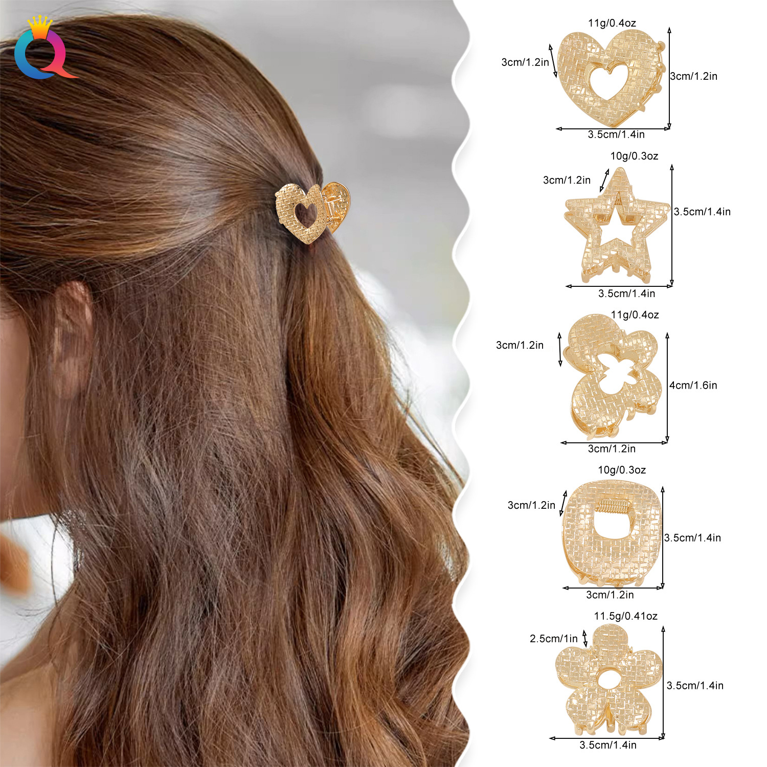 Qiyue Cross-border Metal Cross-pattern hair clips, Light luxury hollowed-out updo hair clips, back of the head shark clips, hair accessories wholesale details Picture