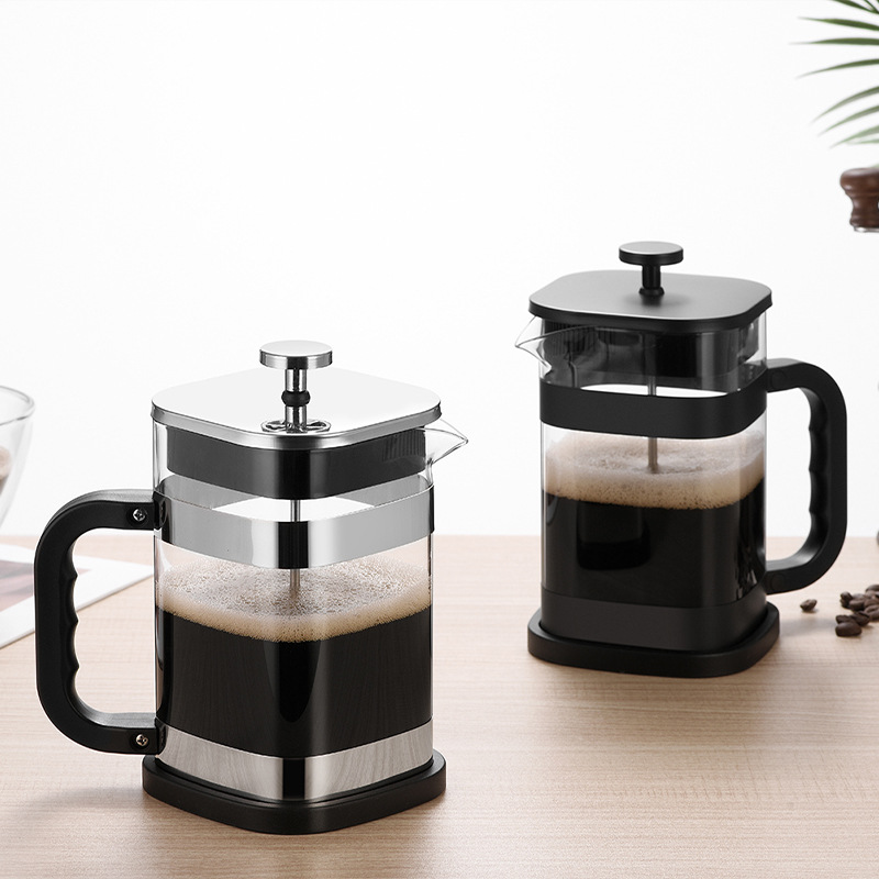 Square French press, high borosilicate glass coffee ware, household filter tea maker, 1-liter milk brewing coffee pot details Picture