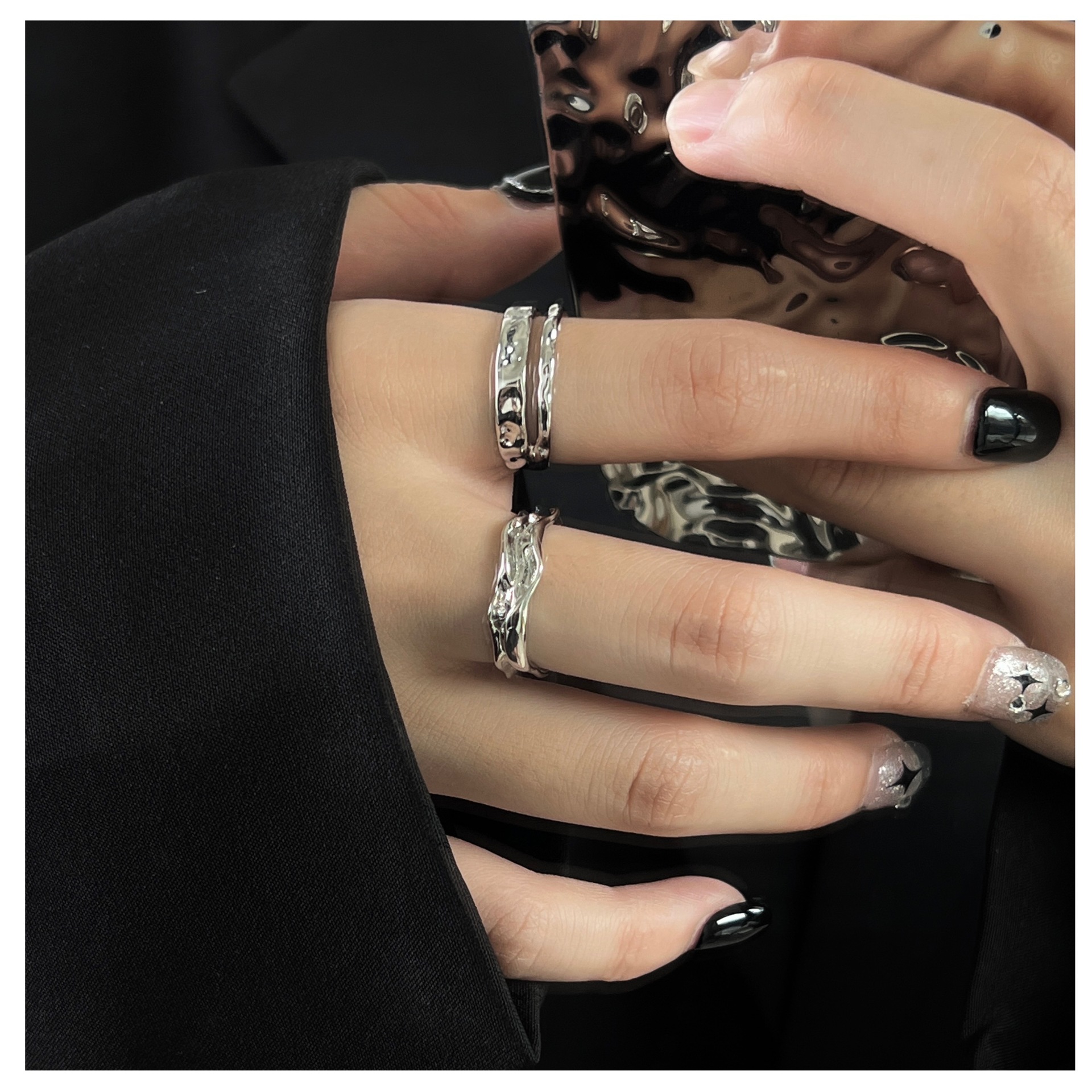 Irregular pleated texture open ring for women on Instagram, cold style, niche design, simple and individual, adjustable ring Specification drawing