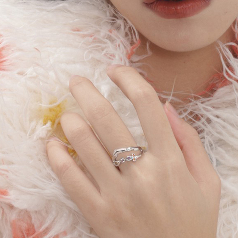 Sweet and cool style colored zircon double-layer open ring, ins, cold style, light luxury, high-end, elegant and fashionable food ring details Picture