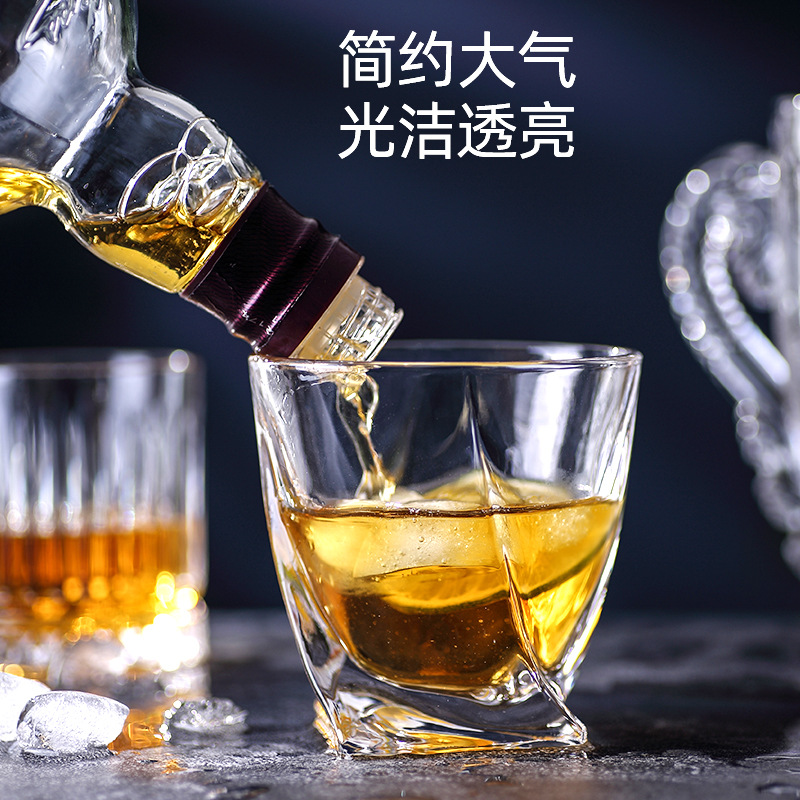 Wholesale sets of creative crystal glass twisted glass cups, thick-bottomed geometric glass wine glasses, juice glasses and whisky sets details Picture