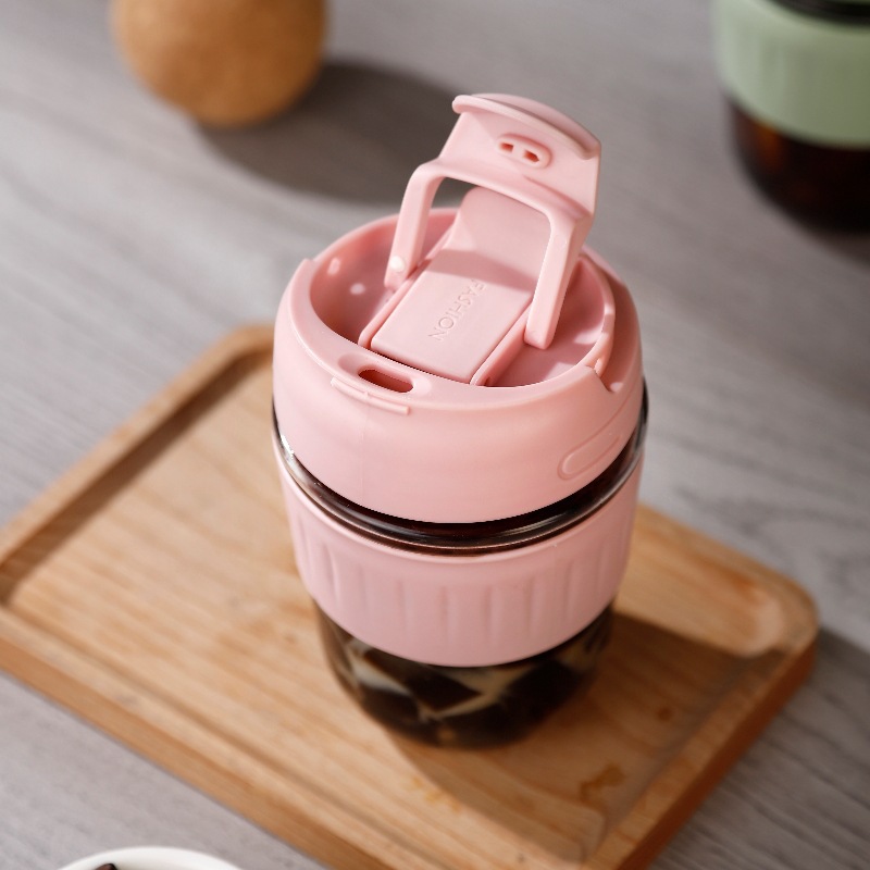 High-quality appearance level glass double-drinking cup, summer girls' drinking cup, portable and cute home milk water cup for easy use details Picture
