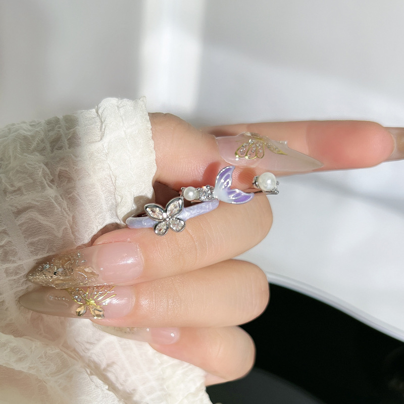 Fashionable purple enamel gradient fishtail bestseller ring, women's niche design sense, light luxury butterfly exquisite and versatile ring Specification drawing