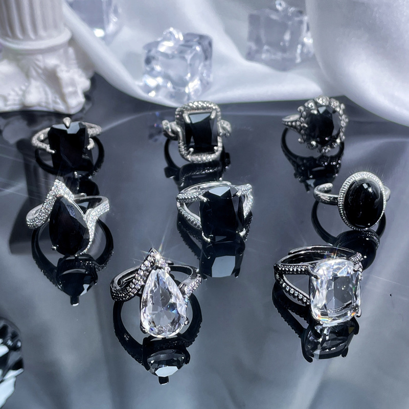 European and American punk, cool, dark, irregular zircon heavy industry open ring, women's Instagram cold style fashion food ring Application Scenario