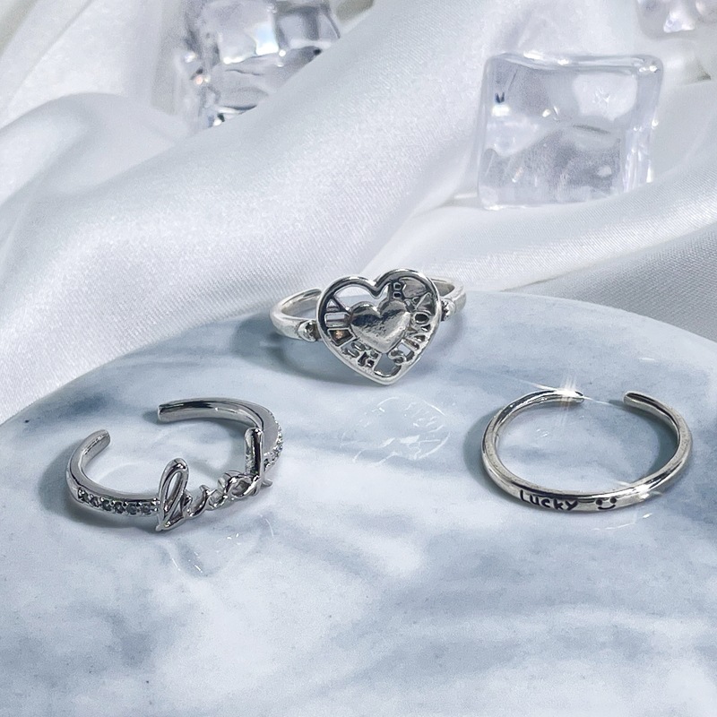 Simple and plain bezel heart-shaped retro ring, a cold and aloof style for women, trendy and versatile, high-end and elegant, open ring, index finger ring details Picture