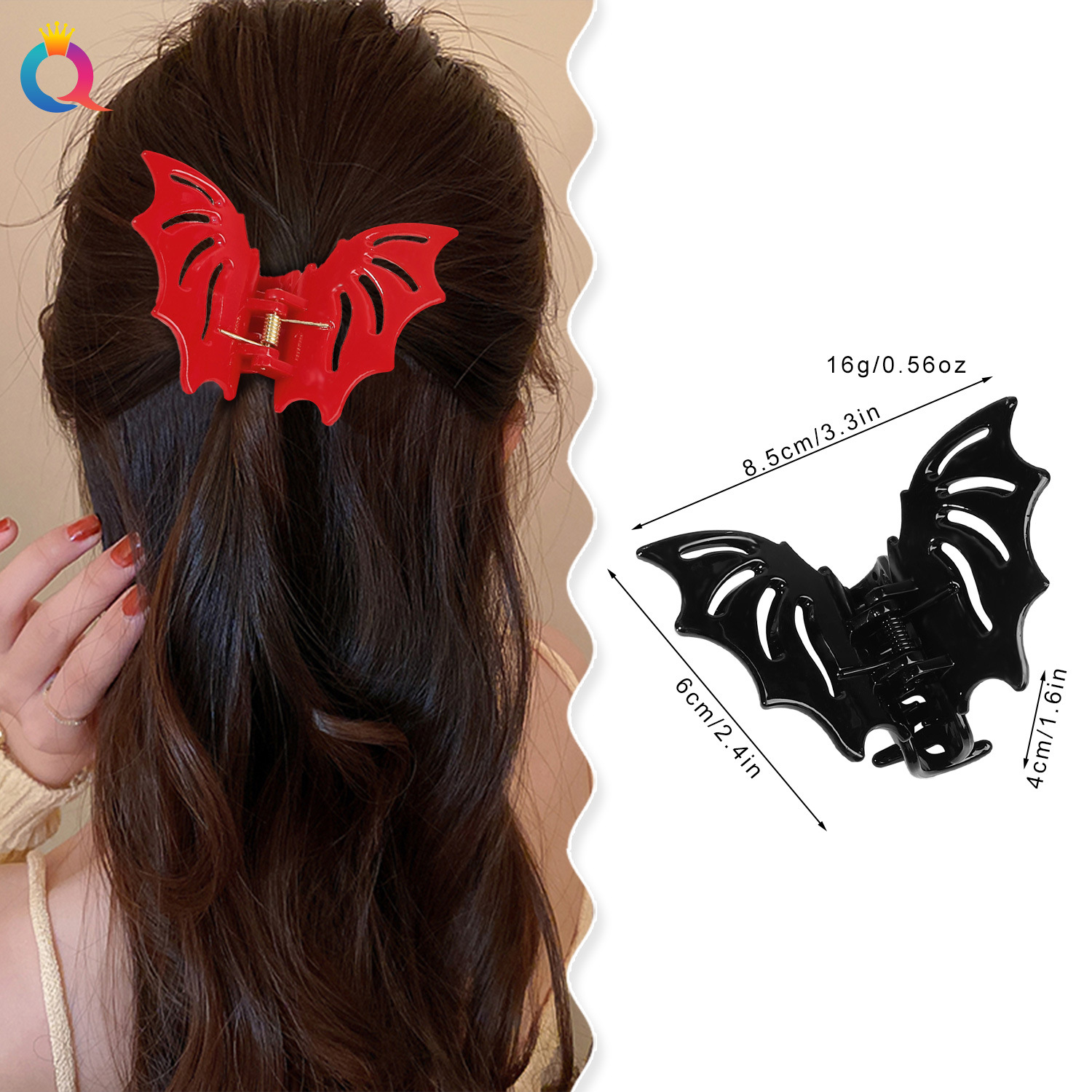 Qiyue Cross-border ABS Bat Hair Clip, Halloween Hairpin, Claw clip, Scary Girl's back Head Shark Clip Hair Accessory wholesale details Picture