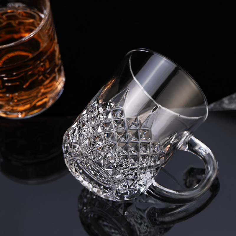 Glass cup home set, handle, tea cup, beer cup, milk cup, juice cup, thickened heat-resistant cup full figure