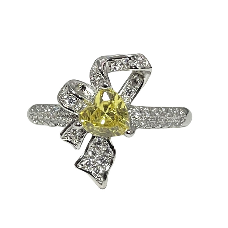 A light luxury and high-end bow yellow diamond open ring for women on Instagram, with a cold and elegant style, exquisite and versatile ring accessory Item Picture