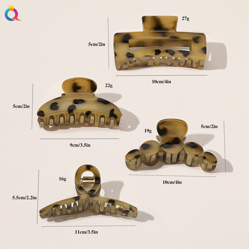 Qiyue's new faux acetic acid hair clips, fashionable leopard print hair clips, geometric clips for ponytail, hair clips and hair accessories Application Scenario