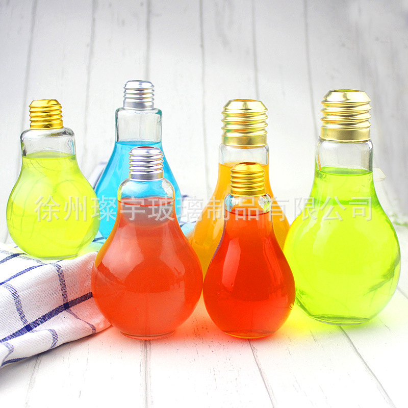 Creative light bulbs, beverage bottles, milk tea bottles, light bulb glass bottles, creative yogurt cups, juice milk tea shop beverage bottles details Picture
