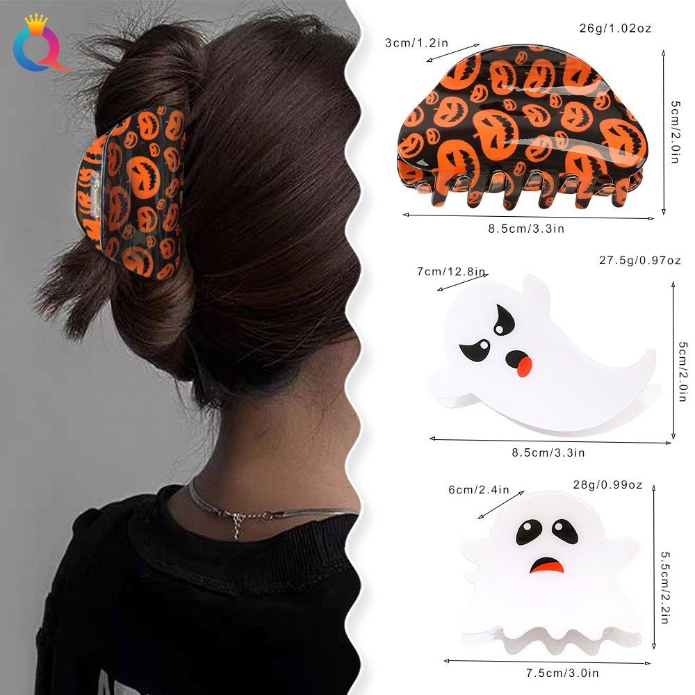 Qiyue Cross-border Halloween Funny Hair Clips, High-end style, acrylic hair clips, shark clips, children's hair accessories wholesale Specification drawing