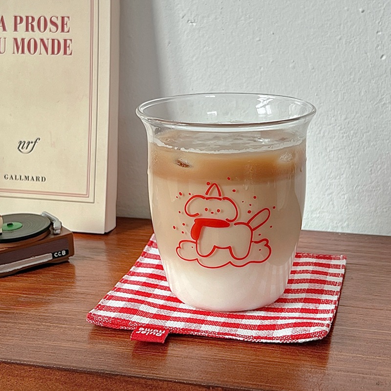 Cross-border high-appearation-level cartoon glass cups, cold brew cups, coffee cups, puppy water cups, glass cups, breakfast cups details Picture