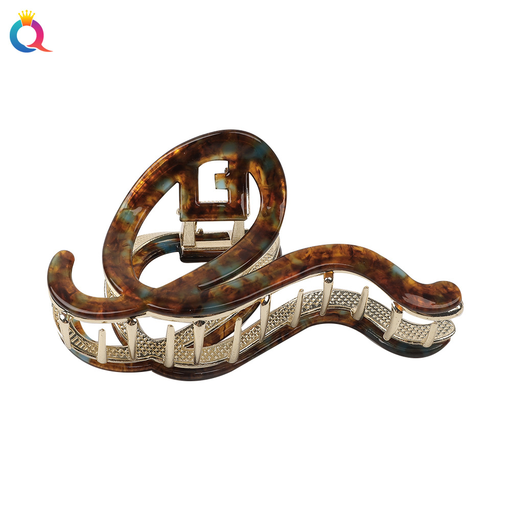 Qiyue acetic acid metal hair clips, women's extra-large updo hair grabbers, high-end shark hair clips and hair accessories wholesale Item Picture