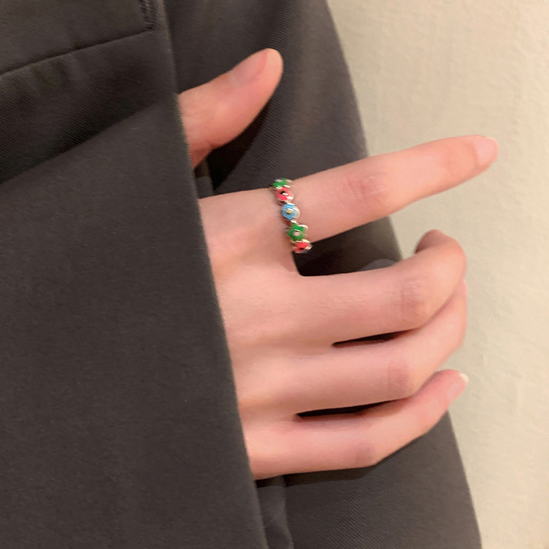 Colorful glazed small flower open ring for women's ins, a new, trendy and cool design with a unique and fashionable style details Picture