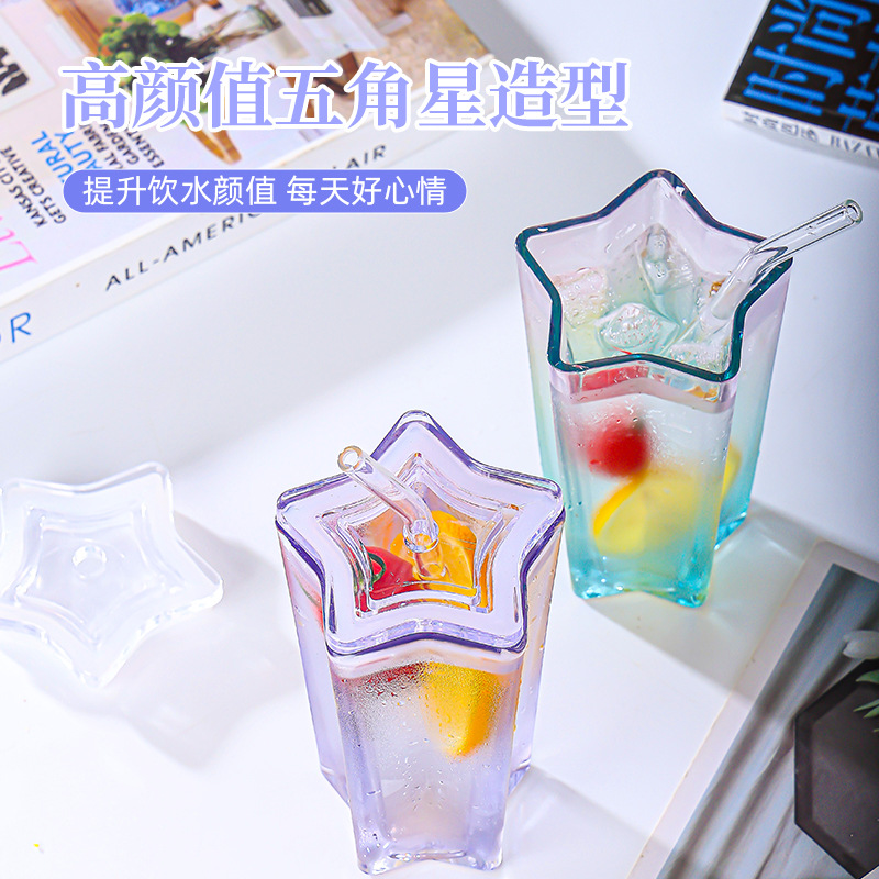 Creative star Cup water cup, high-temperature resistant, portable, high appearance level glass cup, covered coffee cup, small gift straw cup Application Scenario