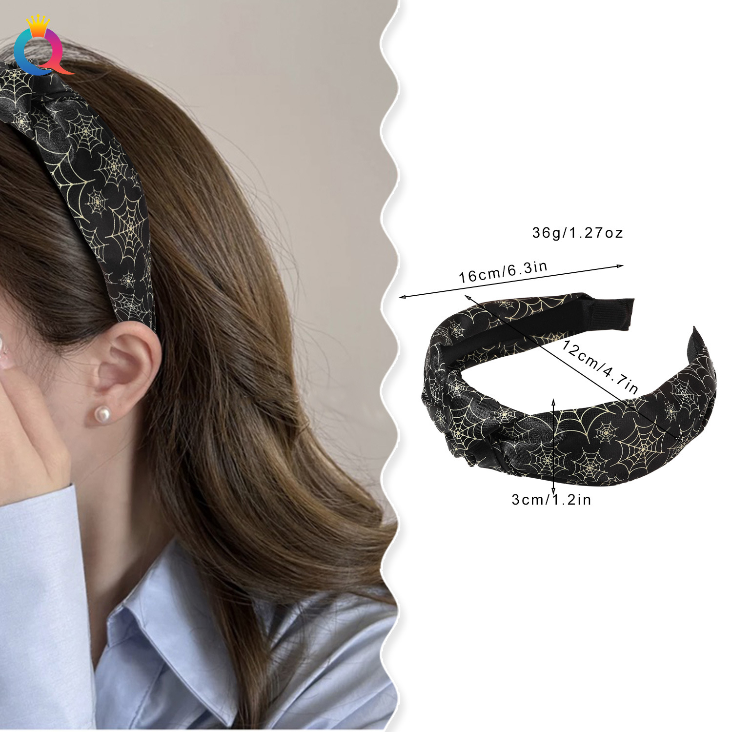 Qiyue Amazon Halloween Pumpkin Knot Hair Band, High skull top headband, hair clip, High-end hairhole hair accessory wholesale details Picture