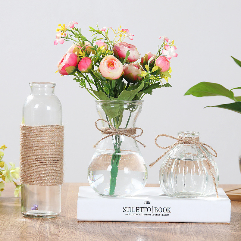 Nadi Dining table Raindrop Small Vase, Hydroponic plant glass vase ornament, Lucky Bamboo Creative hemp Rope Flower Arrangement Application Scenario