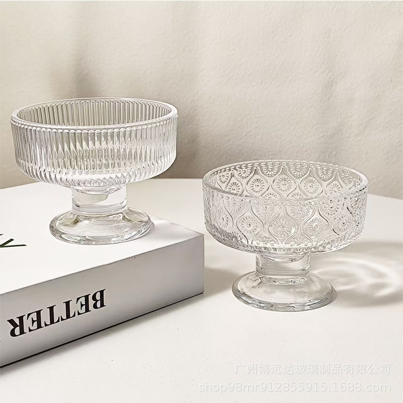 Ins-style dessert bowl, high appearance level glass highball cup, home ice cream, pop-up pudding bowl, yogurt cup, oat cup Specification drawing