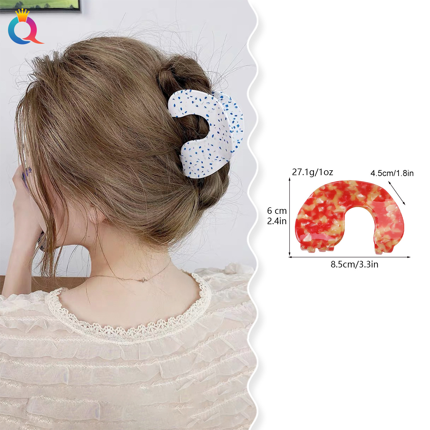 Qiyue acetic acid hair clips, U-shaped style, back head updo hair clips, shark clips, elegant headwear and hair accessories wholesale details Picture