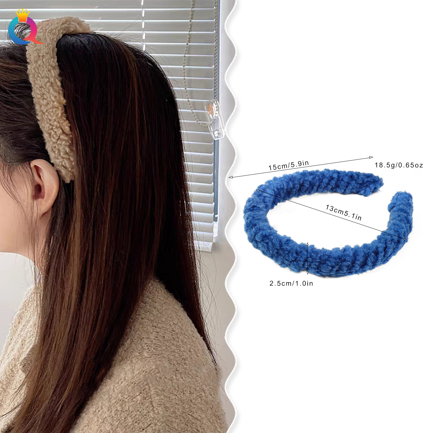 Qiyue Autumn and Winter simple plush hair band, cute lamb hair cave, versatile and sweet high head headband hair accessory wholesale details Picture