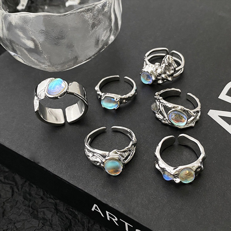 Opal Moonlight Lava Zircon couple Open Ring, a niche design for women's Instagram index finger ring, a high-end ring trend Specification drawing