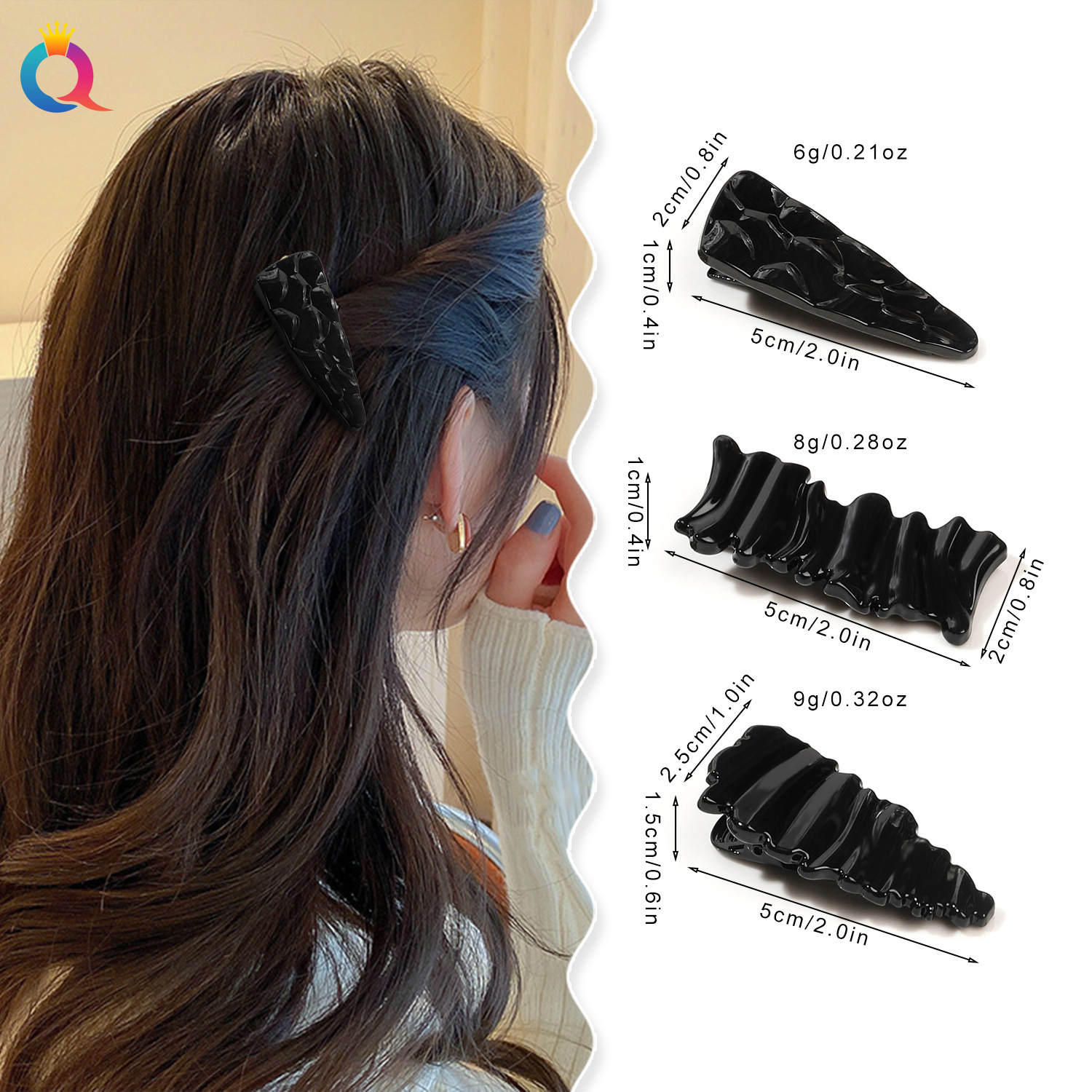 Qiyue alloy hair clips, rectangular pointed corner metal bangs clips, versatile broken hair side clips, duckbill clips, wholesale hair accessories details Picture