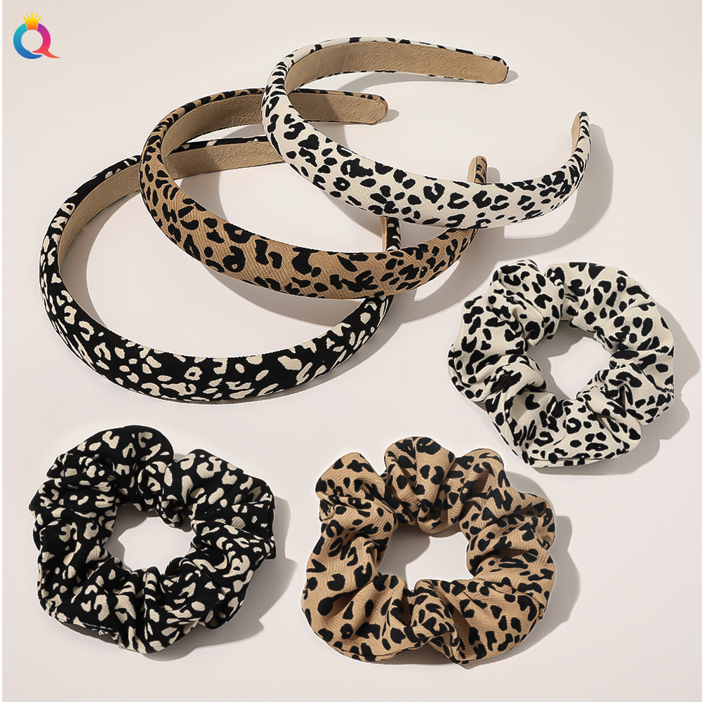 Qiyue Autumn and Winter New leopard-print large intestine hair band, hairband, knitted large intestine hair band, headband, hair rope, facial wash hair accessory for women wholesale full figure