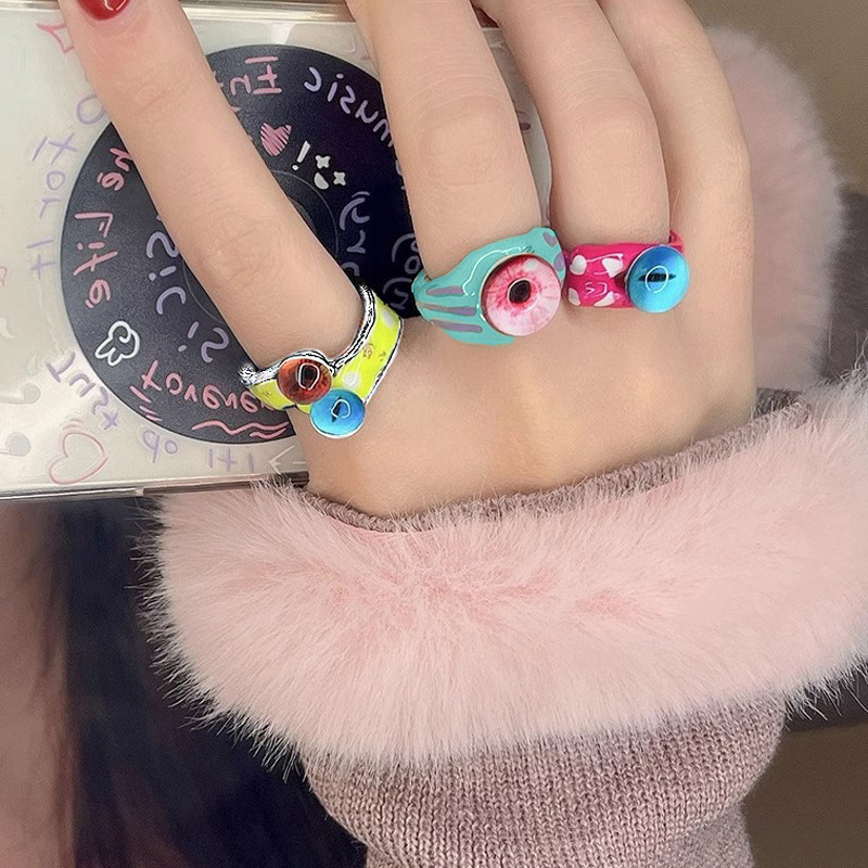 Sweet and cool style hot girl y2k ring, niche and versatile, irregular drip glaze food ring, enamel funny, dopamine female trendsetter details Picture