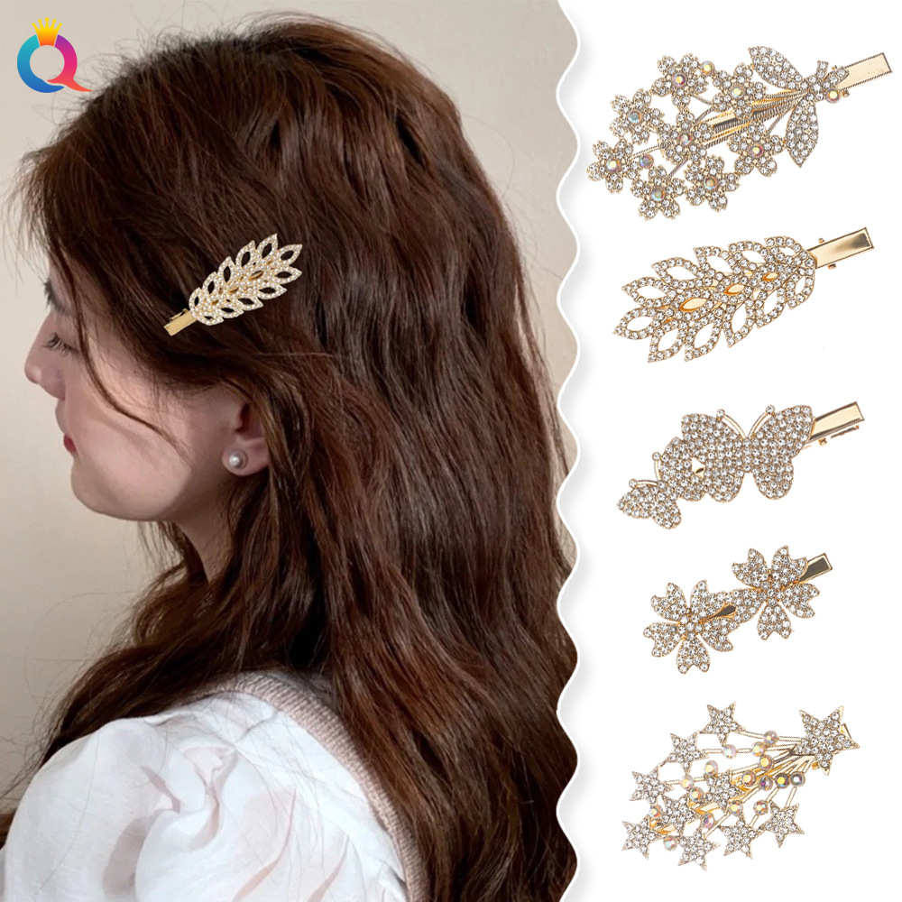 Qiyue water diamond hair clips, metal hair clips, high-end feel, duckbill clips, diamond-encrusted side bangs clips, hair accessories and head accessories wholesale details Picture