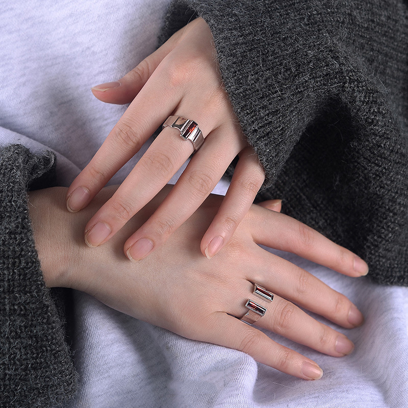 Red zircon open niche ring for women, dark on Instagram, androgynous style, unique couple rings for men and women Specification drawing