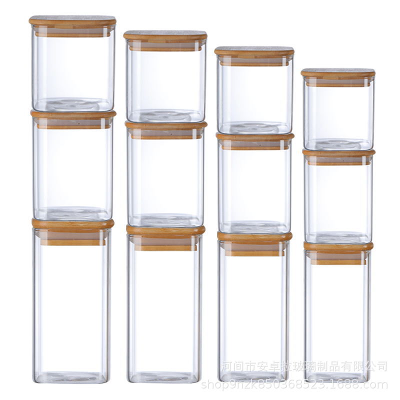 Customized square kitchen storage jars for grains and cereals, sealed tea cans, and cross-border glass sealed storage jars Item Picture