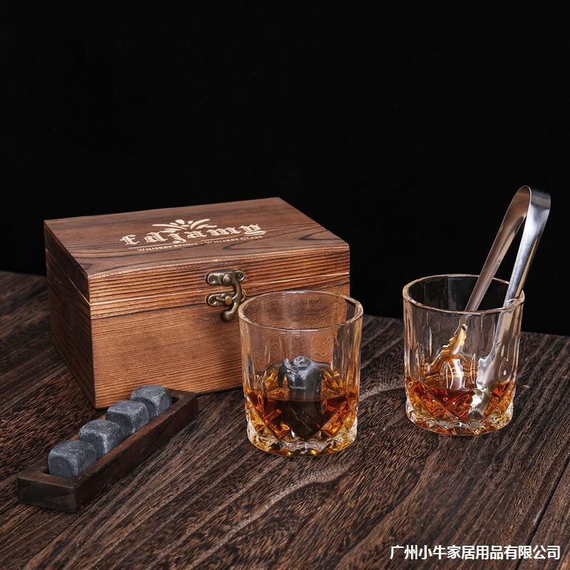 Amazon's best-selling whisky wine glass wooden box set gift box, a complete set of packaging for foreign wine glasses, ice wine, and stone wine sets full figure