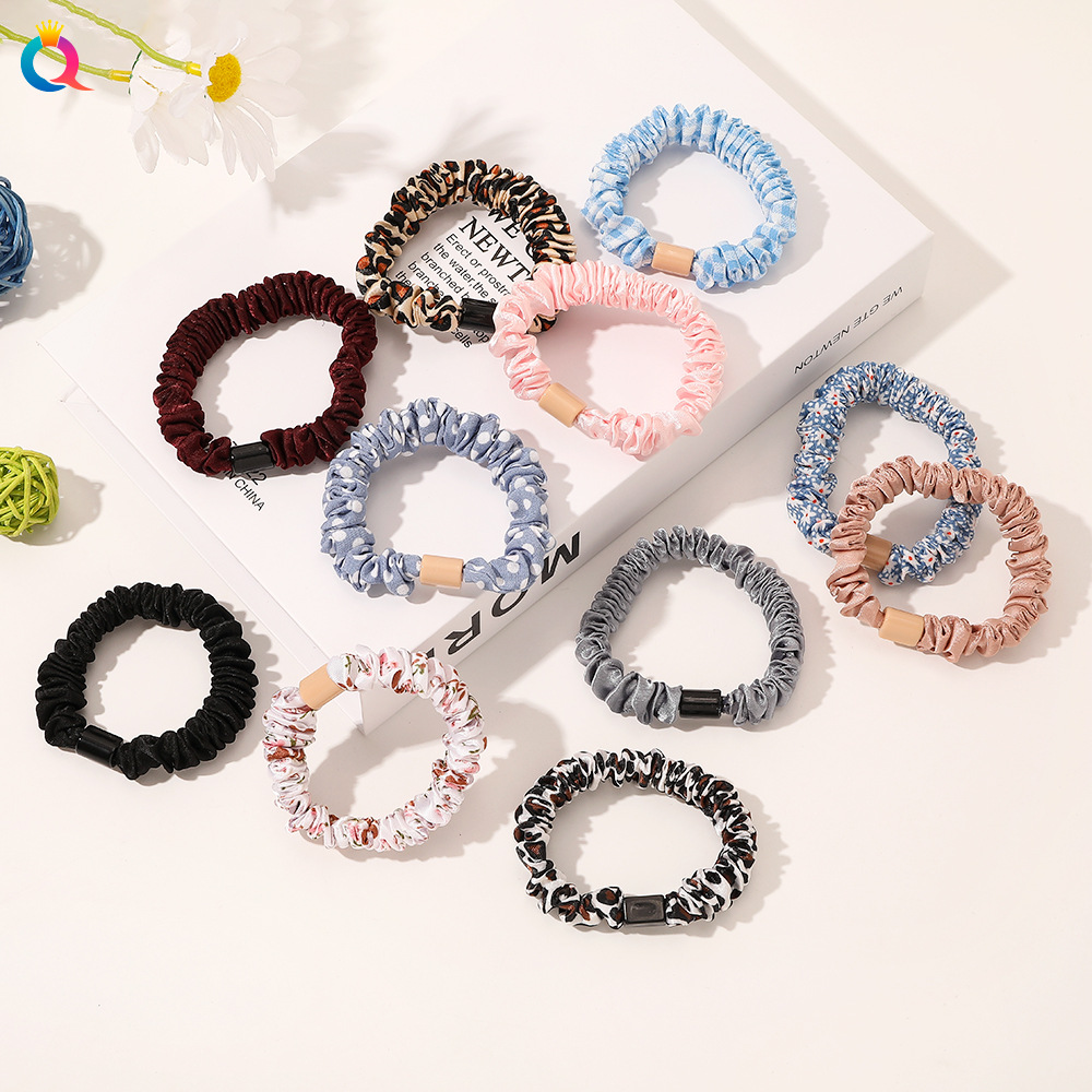 Qiyue Korean-style pleated large intestine hair band, fresh and solid color, fine hair rope, bun hair rope, ponytail hair band for women details Picture