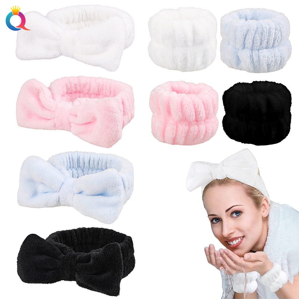 Qiyue Cross-border Coral fleece hair Band, simple bow face wash hair band, solid color headband, hair band, hair accessory wholesale full figure