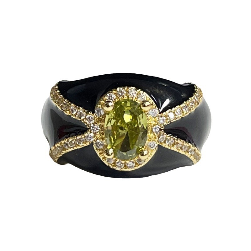The dark, fashionable and individualistic drip-glazed ring with a touch of Chinese style is a niche design for women, exuding a light luxury and elegant aura. It is a trendy index finger ring with a court style Item Picture