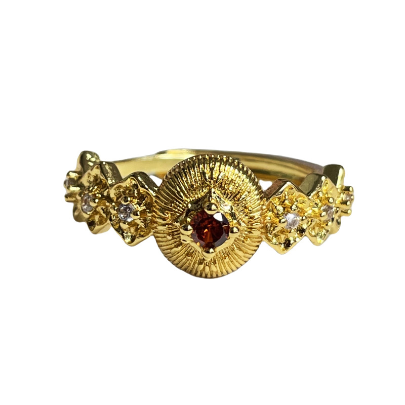 French retro atmosphere lace single diamond ring for women, adjustable brushed pattern, a mid-style high-end elegance ring Item Picture