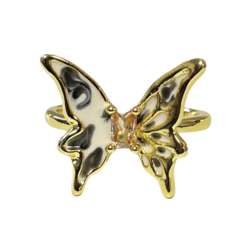 A simple golden snake entwined ring with a retro and high-end feel for women, a niche and unique butterfly drip glaze, and a fashionable and versatile ring Item Picture
