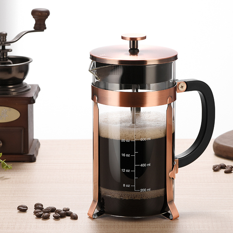 Wholesale French press kettles, high borosilicate glass kettles, household double-layer filter screen brewing kettles, filter pressure tea infusers, hand coffee brewing kettles Specification drawing