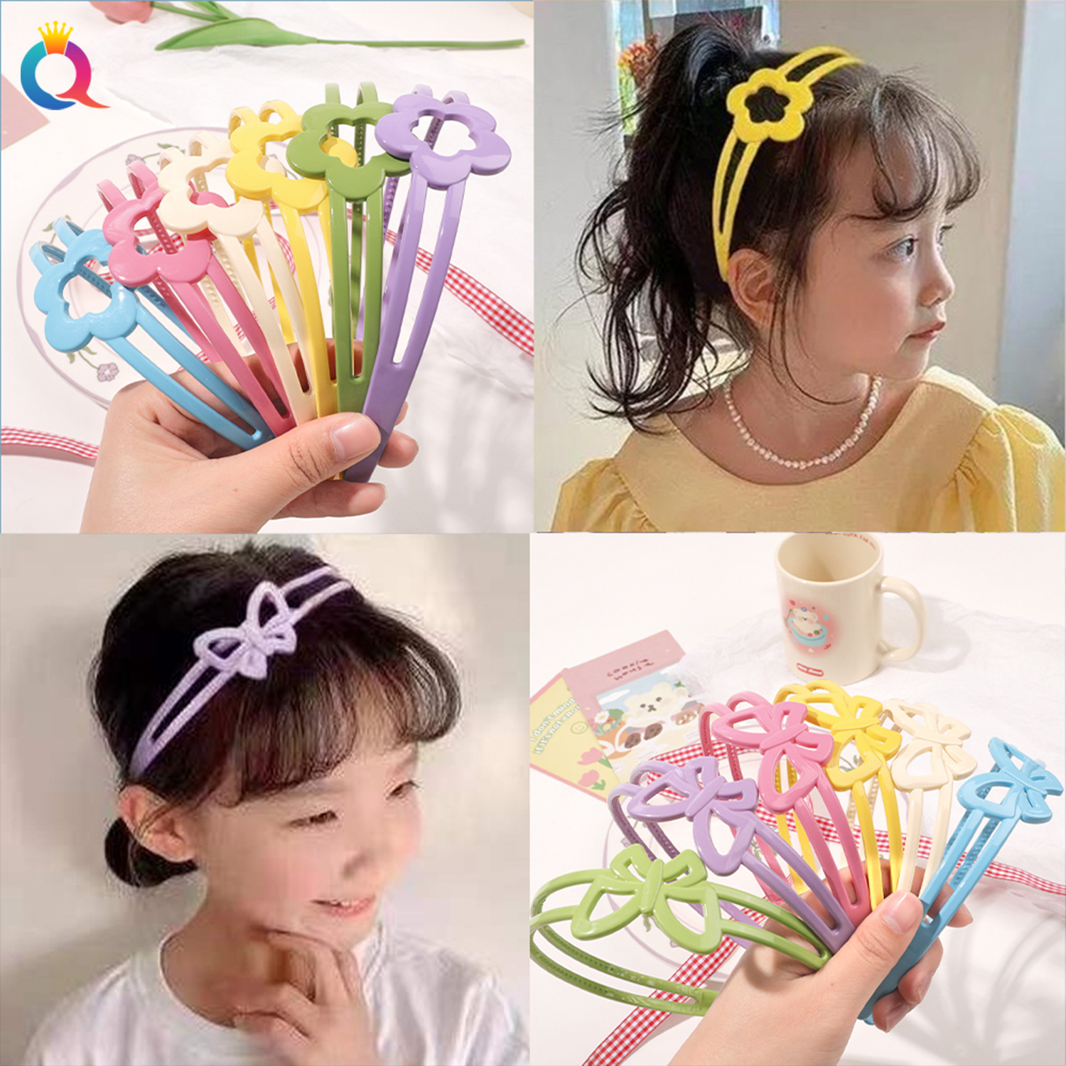Qiyue Children's butterfly hairband, girls' hair accessory, anti-slip with teeth, sweet little girl hairpin, ins flower Girls' hairstyle full figure