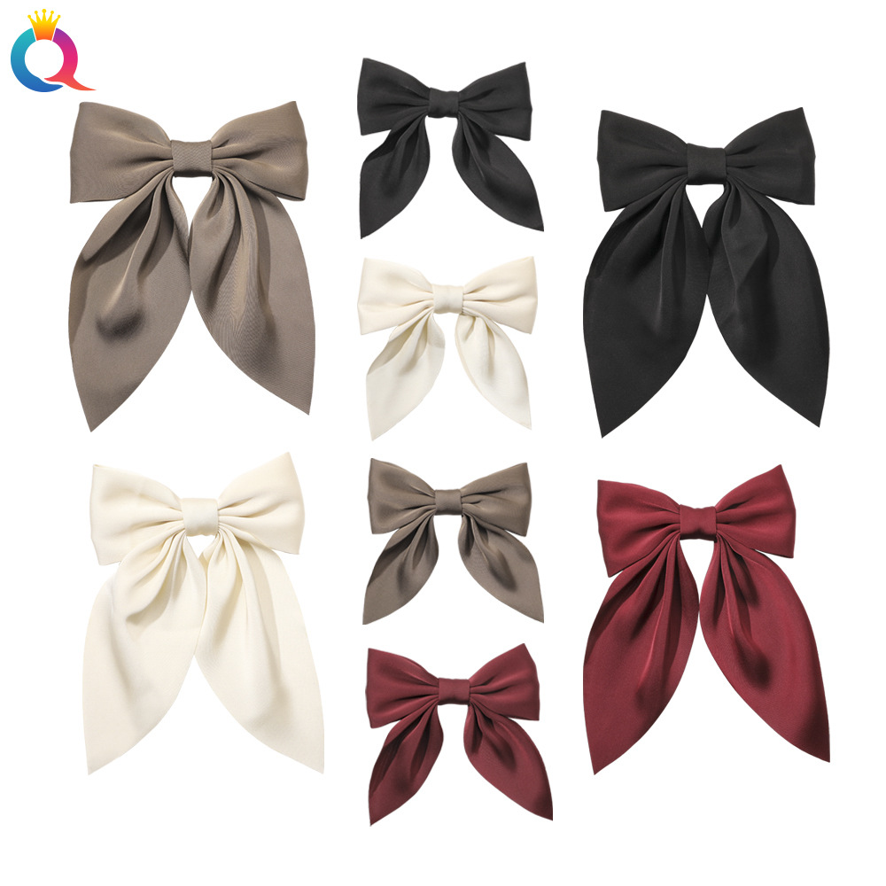 Qiyue Korean double-sided satin bow duckbill clip, versatile and simple ribbon fringe clip, super ethereal style for going out hair clip full figure