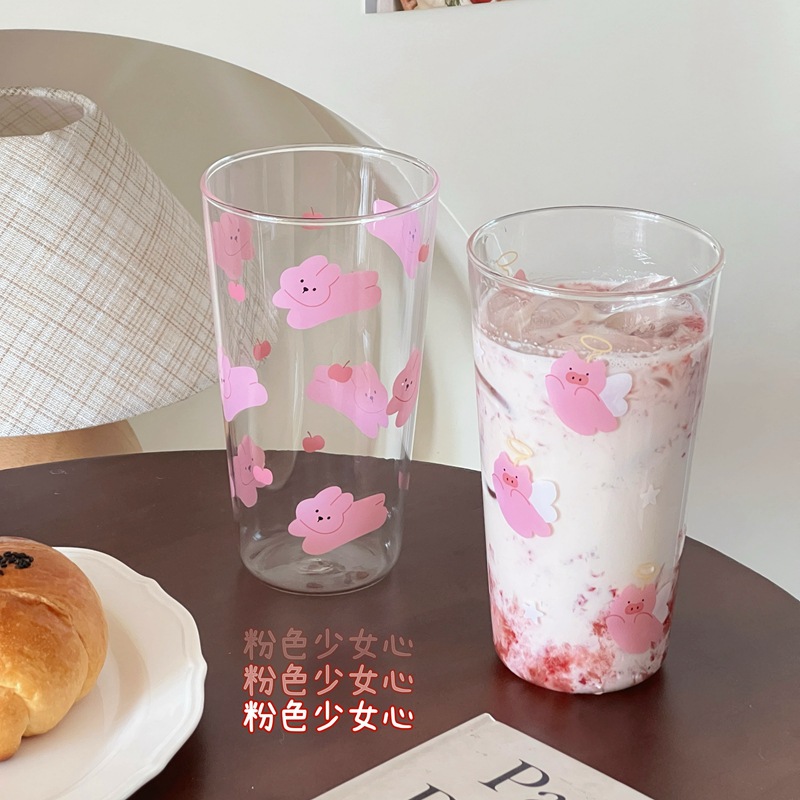 Large-capacity water cups, glass cups, high school girls' appearance level, high-temperature resistant, cartoon ins style, niche cups, coffee cups, juice cups full figure