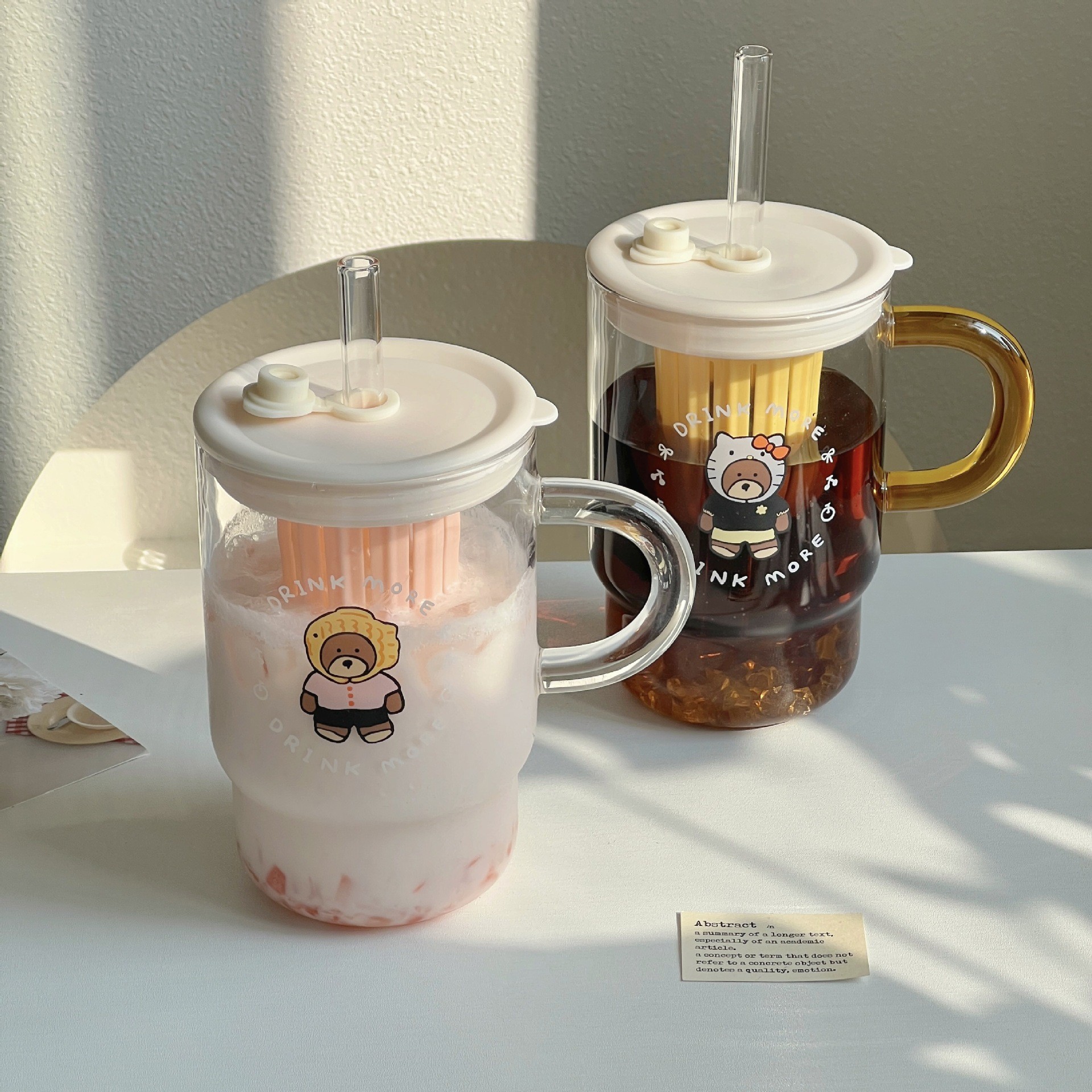 Wholesale of cross-border InS-style large-capacity glass straw cups, girlish water cups, student drinking cups and glass cups Specification drawing