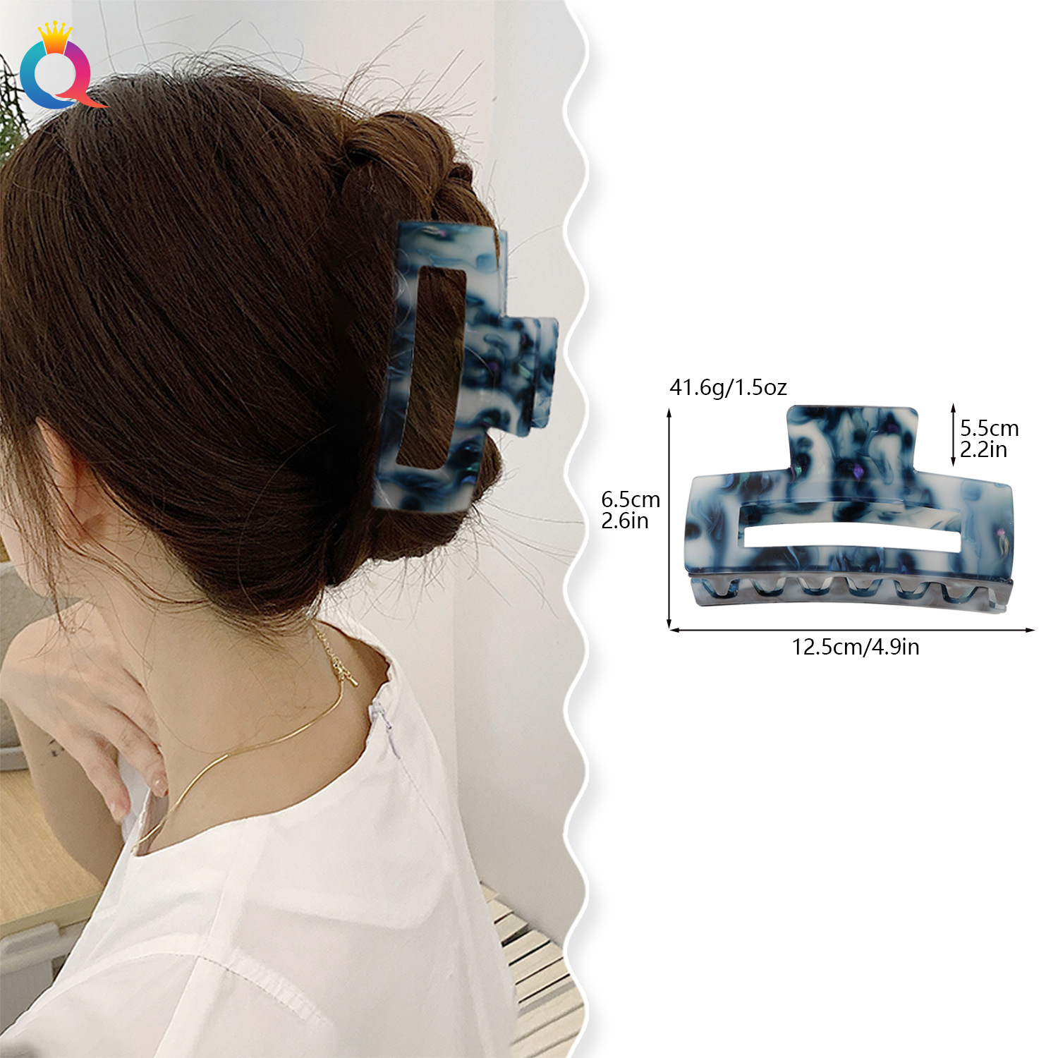 Qiyue Cross-border Extra-Large acrylic hair clips for women, versatile and high-end style, hairpin, claw clip, shark clip, hair accessory wholesale details Picture