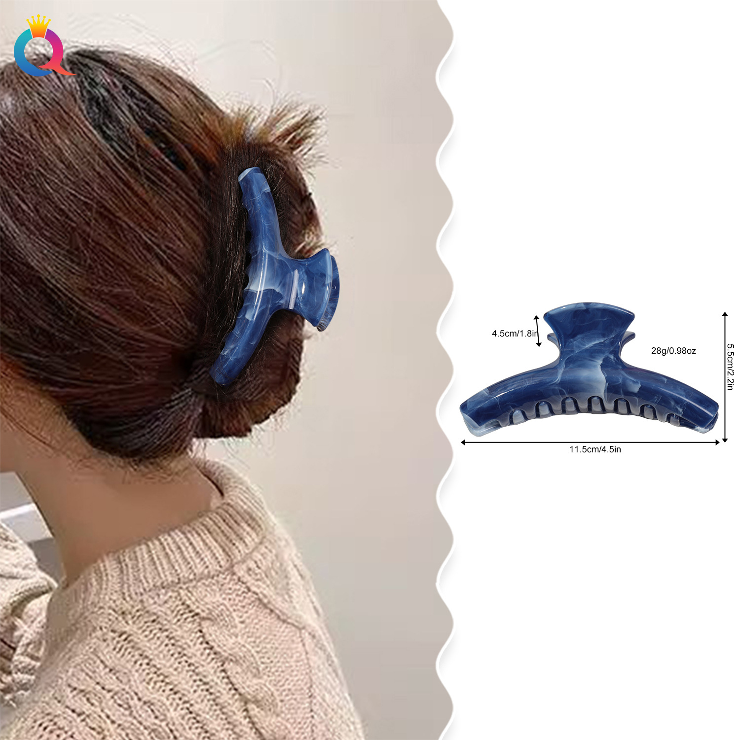 Qiyue Cross-border's new color powder marble high-end hair gripper at the back of the head, Korean-style hair clip, hair accessory and headwear shark clip details Picture