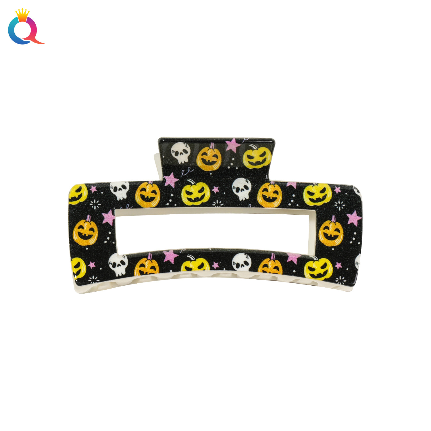 Qiyue's popular Halloween pumpkin head Bat Ghost 10.5CM UV printed hair clip shark clip headwear for women Item Picture