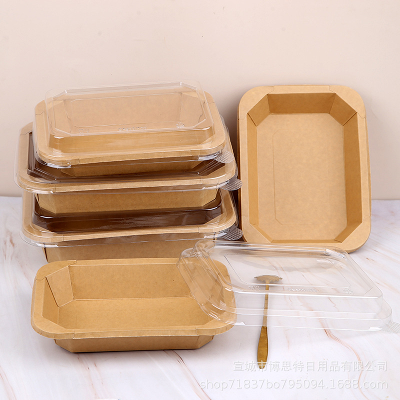 Disposable kraft paper lunch box, rectangular octagonal bowl, fruit cutting box, dessert takeout, fruit packing box, high transparency convex lid Specification drawing